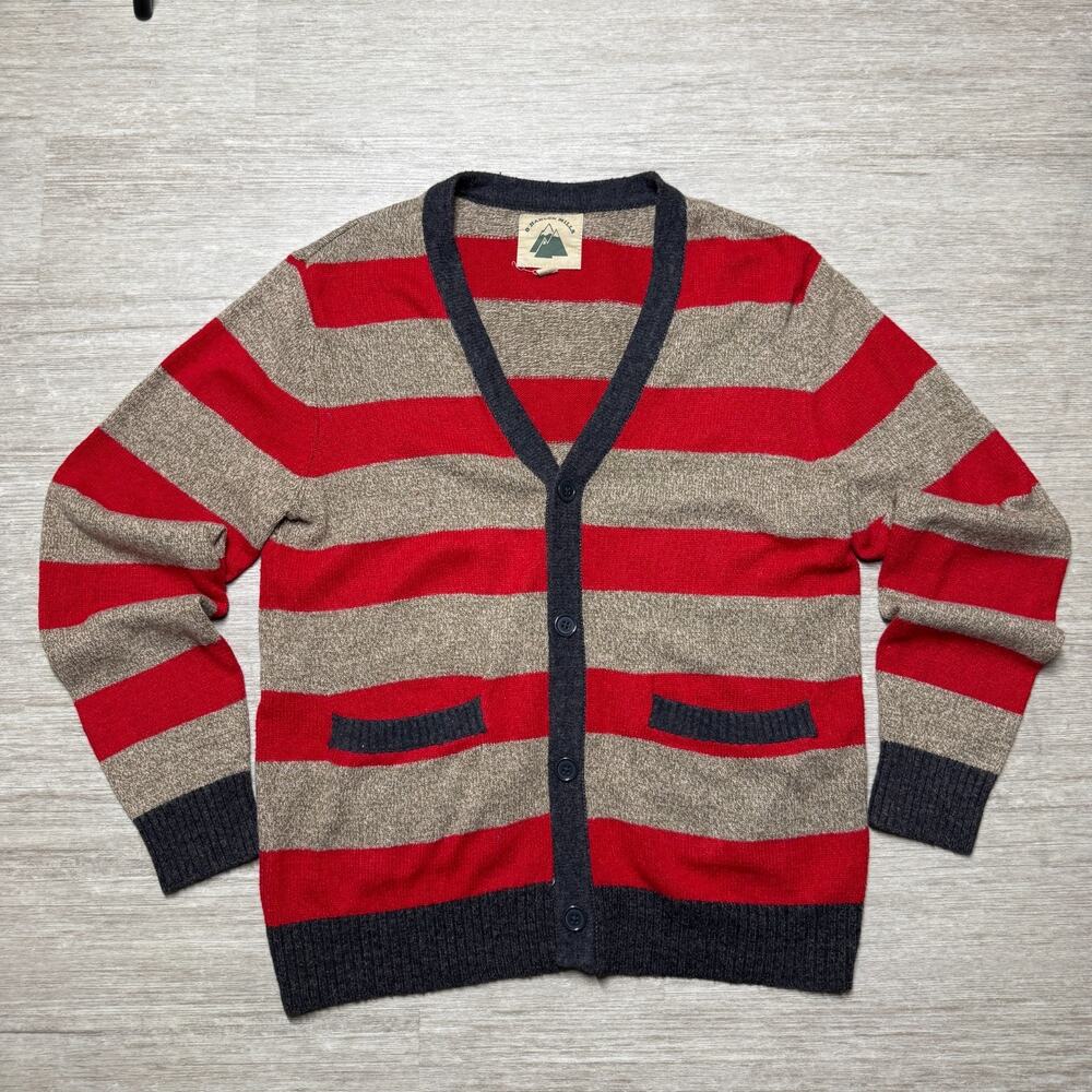 Classic Red and Tan Striped Cardigan Sweater